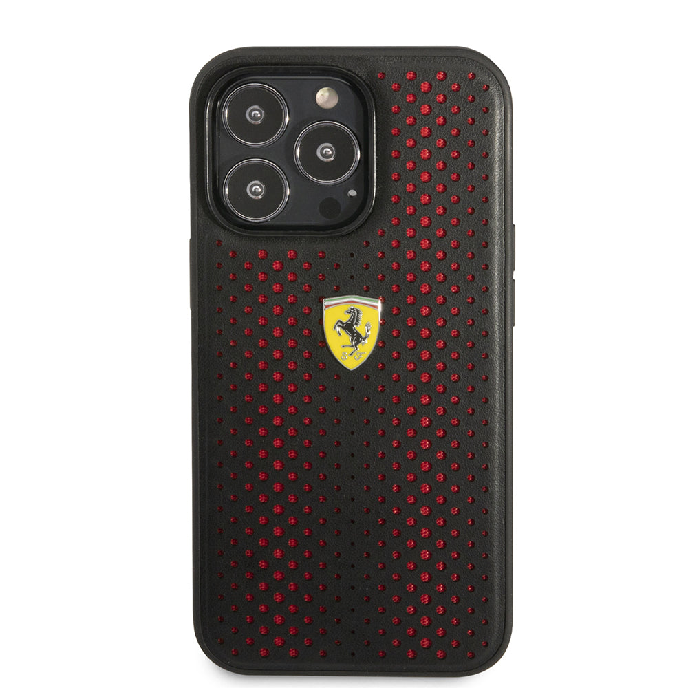 Apple iPhone 14 Pro Max Kılıf Ferrari Deri Sarı Noktalı Dizayn Kapak Sarı
