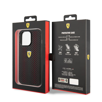 Apple iPhone 14 Pro Max Kılıf Ferrari Deri Sarı Noktalı Dizayn Kapak Kırmızı