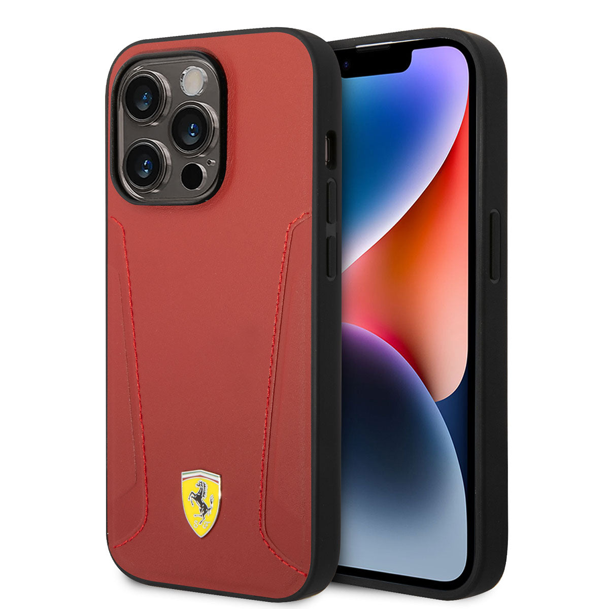 Apple iPhone 14 Pro Max Kılıf Ferrari Magsafe Şarj Özellikli Deri Kenarları Damgalı Dizayn Kapak Siyah