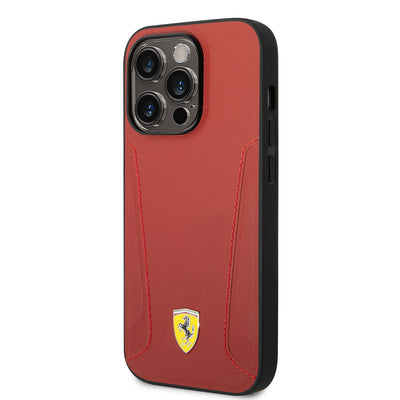 Apple iPhone 14 Pro Max Kılıf Ferrari Magsafe Şarj Özellikli Deri Kenarları Damgalı Dizayn Kapak Siyah