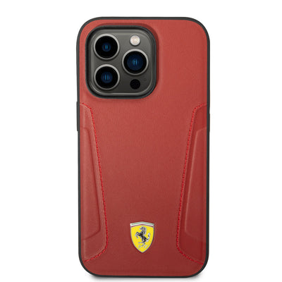 Apple iPhone 14 Pro Max Kılıf Ferrari Magsafe Şarj Özellikli Deri Kenarları Damgalı Dizayn Kapak Siyah