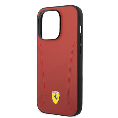 Apple iPhone 14 Pro Max Kılıf Ferrari Magsafe Şarj Özellikli Deri Kenarları Damgalı Dizayn Kapak Siyah