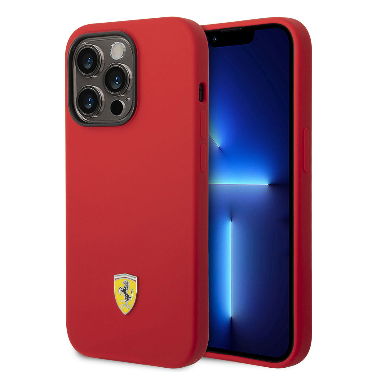 Apple iPhone 14 Pro Max Kılıf Ferrari Magsafe Şarj Özellikli Silikon Metal Logo Dizayn Kapak Kırmızı