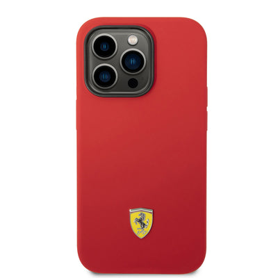 Apple iPhone 14 Pro Max Kılıf Ferrari Magsafe Şarj Özellikli Silikon Metal Logo Dizayn Kapak Kırmızı