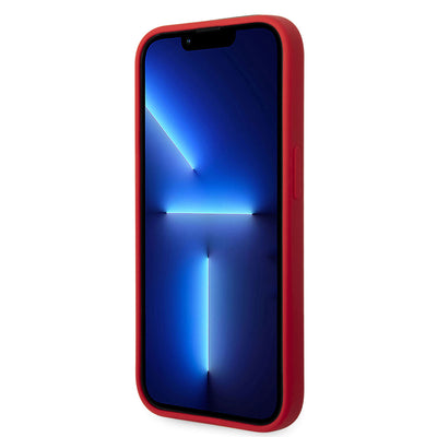 Apple iPhone 14 Pro Max Kılıf Ferrari Magsafe Şarj Özellikli Silikon Metal Logo Dizayn Kapak Kırmızı