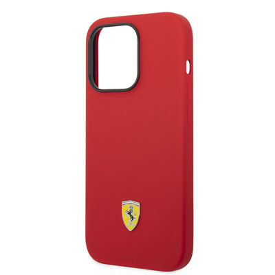 Apple iPhone 14 Pro Max Kılıf Ferrari Magsafe Şarj Özellikli Silikon Metal Logo Dizayn Kapak Kırmızı