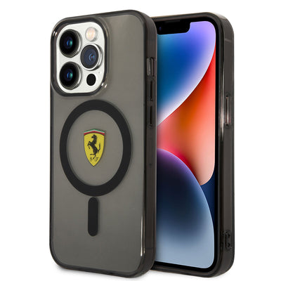 Apple iPhone 14 Pro Max Kılıf Ferrari Magsafe Şarj Özellikli Yarı Transparan Dizayn Kapak Kırmızı