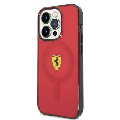 Apple iPhone 14 Pro Max Kılıf Ferrari Magsafe Şarj Özellikli Yarı Transparan Dizayn Kapak Siyah