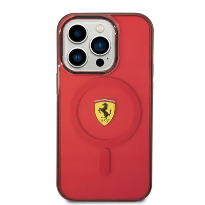 Apple iPhone 14 Pro Max Kılıf Ferrari Magsafe Şarj Özellikli Yarı Transparan Dizayn Kapak Siyah