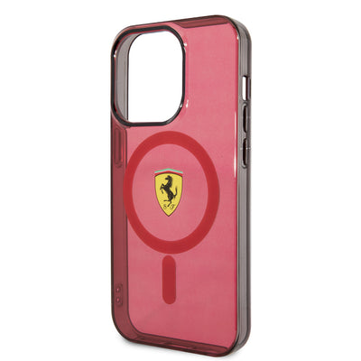 Apple iPhone 14 Pro Max Kılıf Ferrari Magsafe Şarj Özellikli Yarı Transparan Dizayn Kapak Siyah