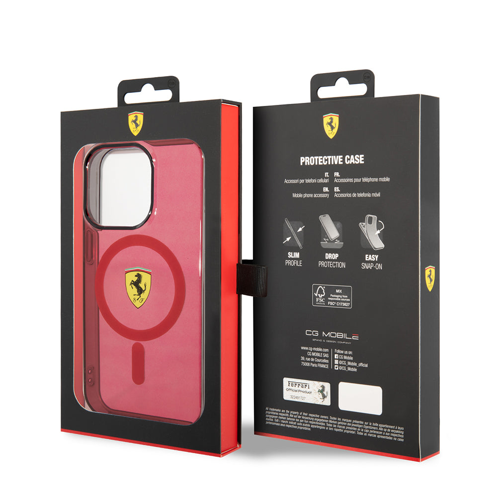 Apple iPhone 14 Pro Max Kılıf Ferrari Magsafe Şarj Özellikli Yarı Transparan Dizayn Kapak Siyah