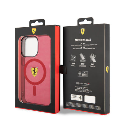 Apple iPhone 14 Pro Max Kılıf Ferrari Magsafe Şarj Özellikli Yarı Transparan Dizayn Kapak Siyah