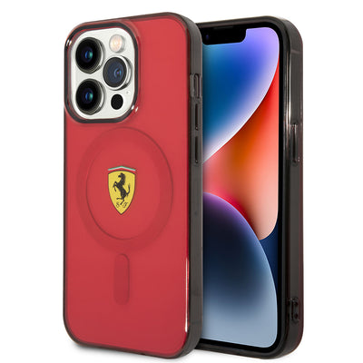 Apple iPhone 14 Pro Max Kılıf Ferrari Magsafe Şarj Özellikli Yarı Transparan Dizayn Kapak Siyah