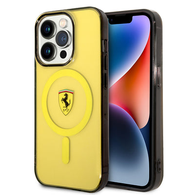 Apple iPhone 14 Pro Max Kılıf Ferrari Magsafe Şarj Özellikli Yarı Transparan Dizayn Kapak Siyah