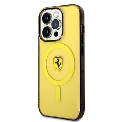 Apple iPhone 14 Pro Max Kılıf Ferrari Magsafe Şarj Özellikli Yarı Transparan Dizayn Kapak Siyah