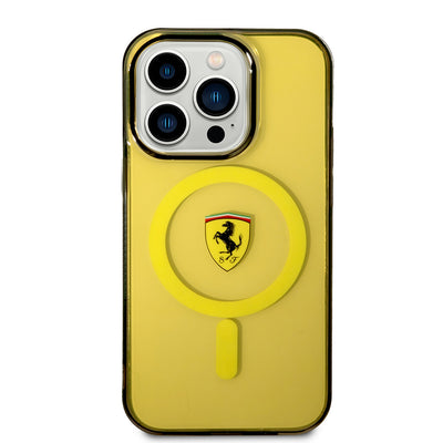 Apple iPhone 14 Pro Max Kılıf Ferrari Magsafe Şarj Özellikli Yarı Transparan Dizayn Kapak Siyah