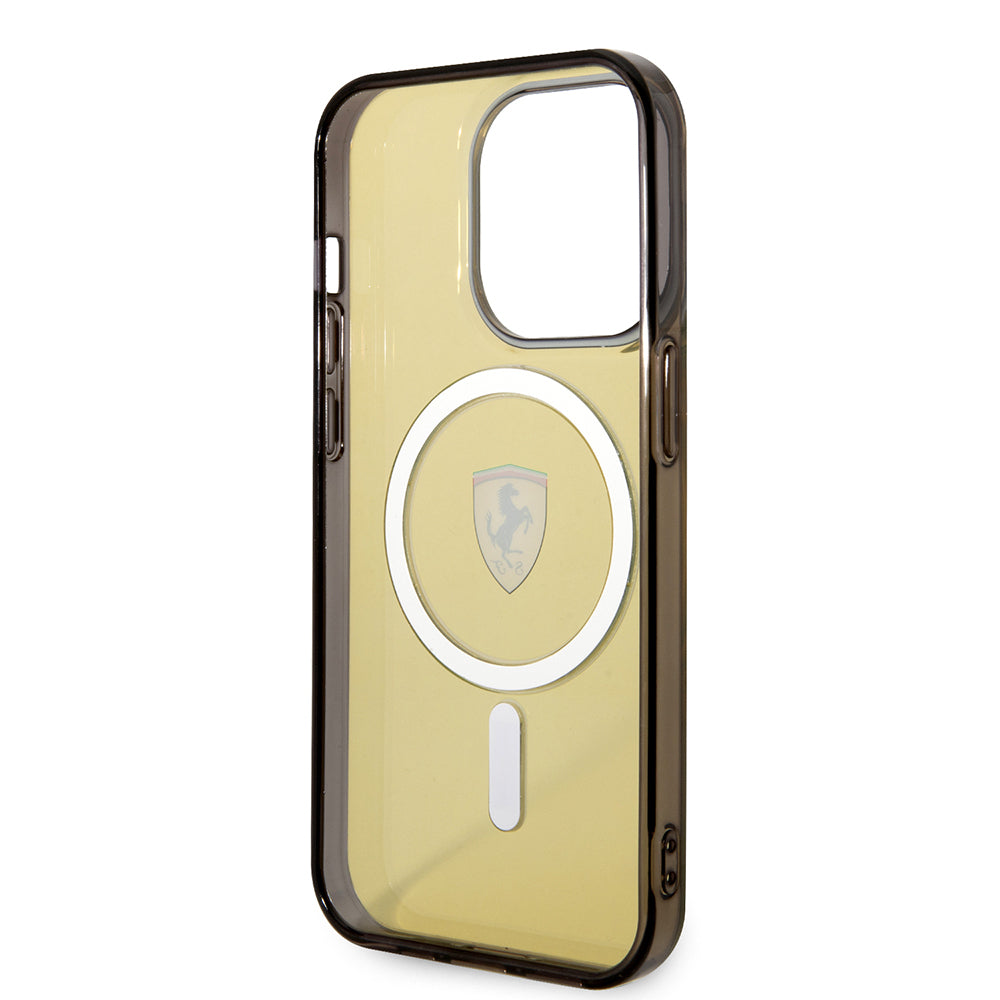 Apple iPhone 14 Pro Max Kılıf Ferrari Magsafe Şarj Özellikli Yarı Transparan Dizayn Kapak Siyah
