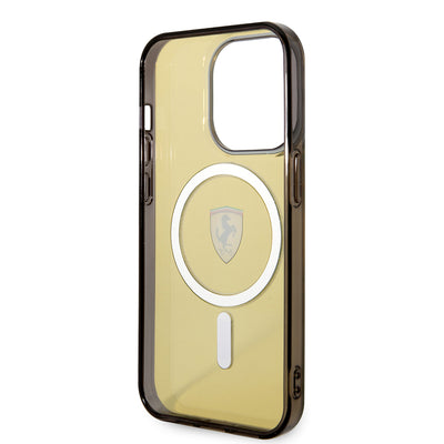 Apple iPhone 14 Pro Max Kılıf Ferrari Magsafe Şarj Özellikli Yarı Transparan Dizayn Kapak Siyah