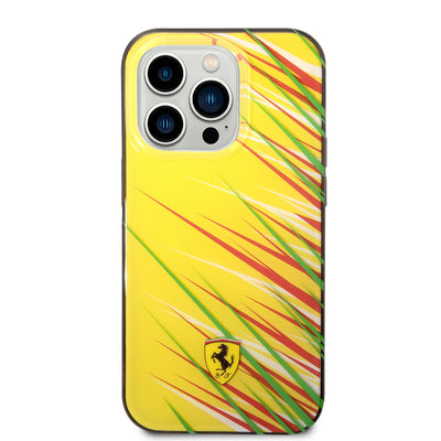 Apple iPhone 14 Pro Max Kılıf Ferrari Orjinal Lisanslı Baskı Logolu Çimen Desenli Kapak Sarı
