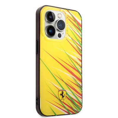 Apple iPhone 14 Pro Max Kılıf Ferrari Orjinal Lisanslı Baskı Logolu Çimen Desenli Kapak Sarı