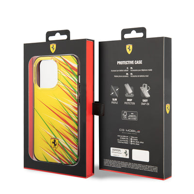 Apple iPhone 14 Pro Max Kılıf Ferrari Orjinal Lisanslı Baskı Logolu Çimen Desenli Kapak Sarı
