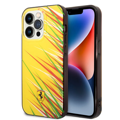 Apple iPhone 14 Pro Max Kılıf Ferrari Orjinal Lisanslı Baskı Logolu Çimen Desenli Kapak Sarı