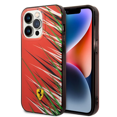 Apple iPhone 14 Pro Max Kılıf Ferrari Orjinal Lisanslı Baskı Logolu Çimen Desenli Kapak Kırmızı