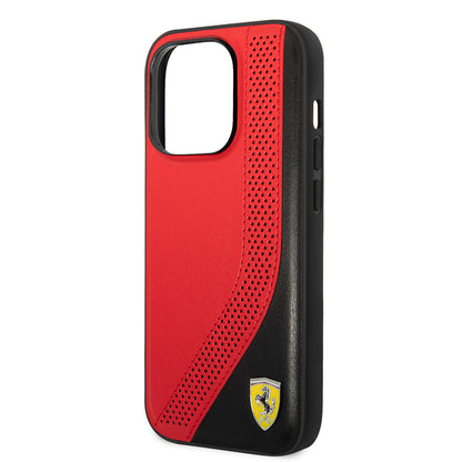 iPhone 14 Pro Max Kılıf Ferrari Orjinal Lisanslı Metal Logolu Deri Delikli Dikişli Dizayn Kılıf