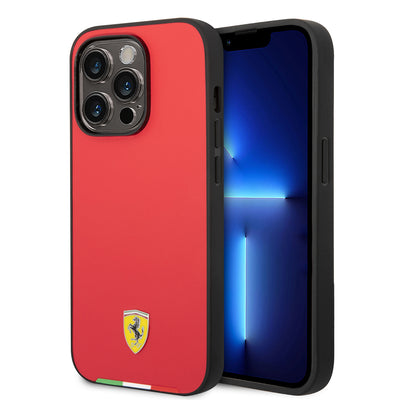 Apple iPhone 14 Pro Max Kılıf Ferrari Orjinal Lisanslı PU Deri İtalyan Bayrak Dizayn Kapak Kırmızı
