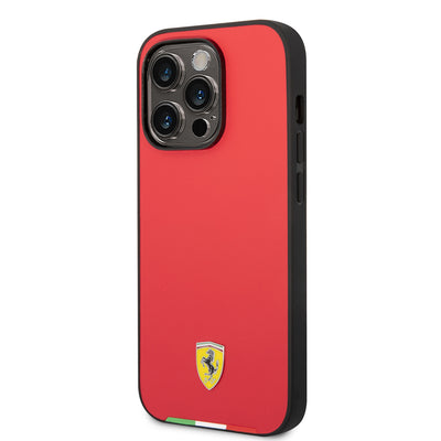 Apple iPhone 14 Pro Max Kılıf Ferrari Orjinal Lisanslı PU Deri İtalyan Bayrak Dizayn Kapak Kırmızı