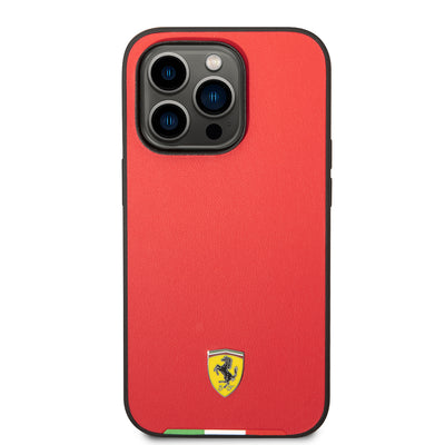 Apple iPhone 14 Pro Max Kılıf Ferrari Orjinal Lisanslı PU Deri İtalyan Bayrak Dizayn Kapak Kırmızı