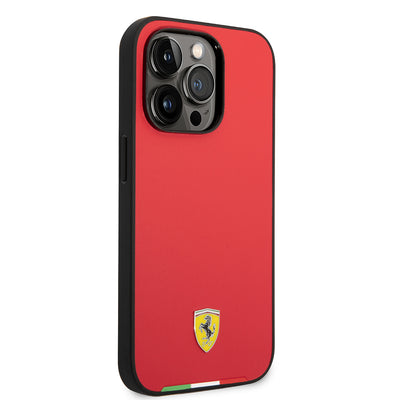 Apple iPhone 14 Pro Max Kılıf Ferrari Orjinal Lisanslı PU Deri İtalyan Bayrak Dizayn Kapak Kırmızı