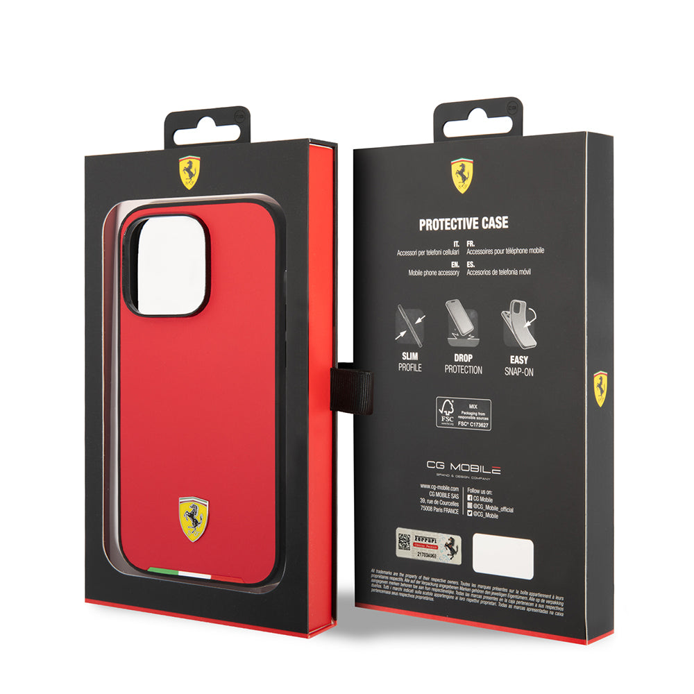 Apple iPhone 14 Pro Max Kılıf Ferrari Orjinal Lisanslı PU Deri İtalyan Bayrak Dizayn Kapak Kırmızı