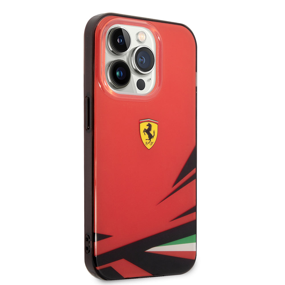 Apple iPhone 14 Pro Max Kılıf Ferrari Sarı İtalyan Bayrak Baskılı Dizayn Kapak Kırmızı