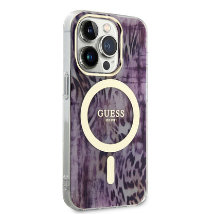 iPhone 14 Pro Max Kılıf GUESS M-safe Şarj Özellikli Leopar Desenli Kılıf