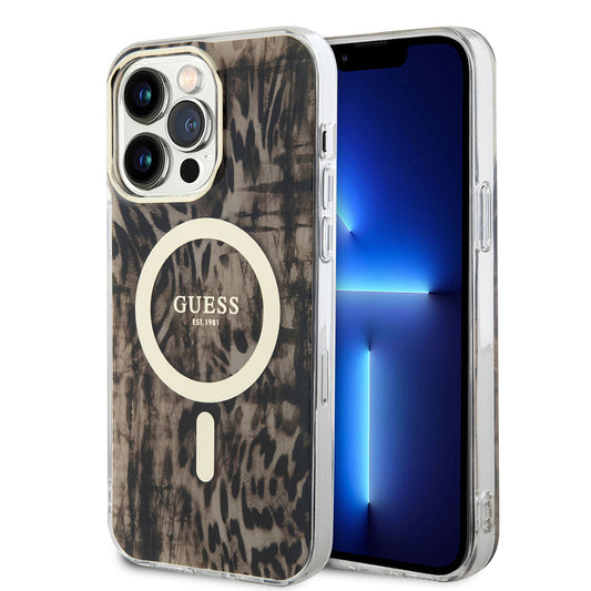 iPhone 14 Pro Max Kılıf GUESS M-safe Şarj Özellikli Leopar Desenli Kılıf