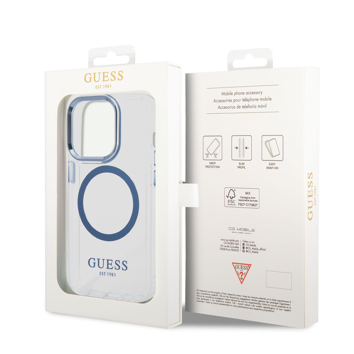 Apple iPhone 14 Pro Max Kılıf GUESS Magsafe Şarj Özellikli Metal Kamera Çerçeveli Kapak Mavi