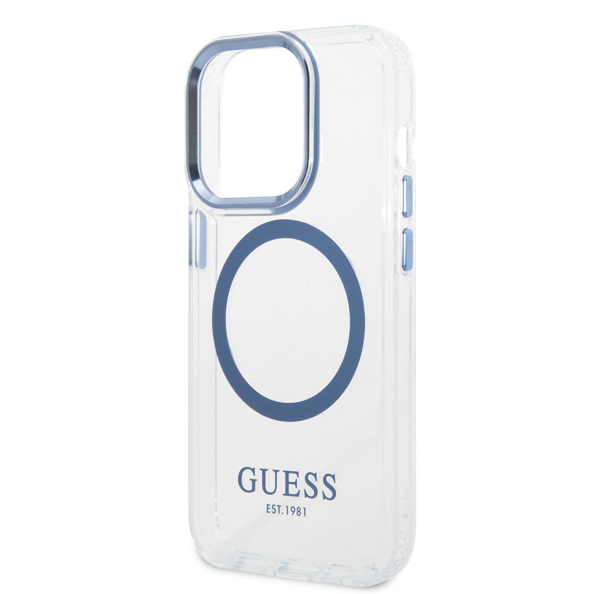 Apple iPhone 14 Pro Max Kılıf GUESS Magsafe Şarj Özellikli Metal Kamera Çerçeveli Kapak Mavi