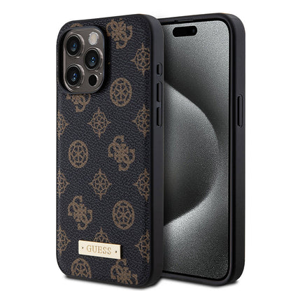 iPhone 14 Pro Max Kılıf Guess M-safe Şarj Özellikli PU Deri Desenli Metal Plaka Logolu Kılıf