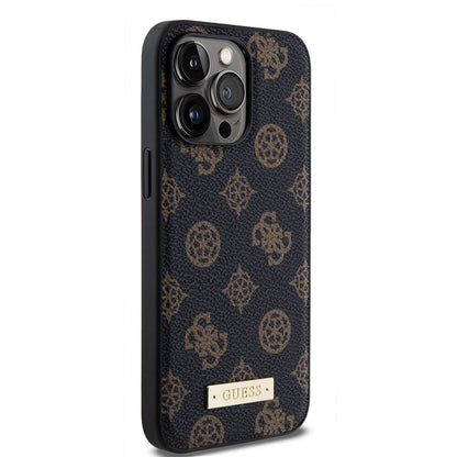 iPhone 14 Pro Max Kılıf Guess M-safe Şarj Özellikli PU Deri Desenli Metal Plaka Logolu Kılıf