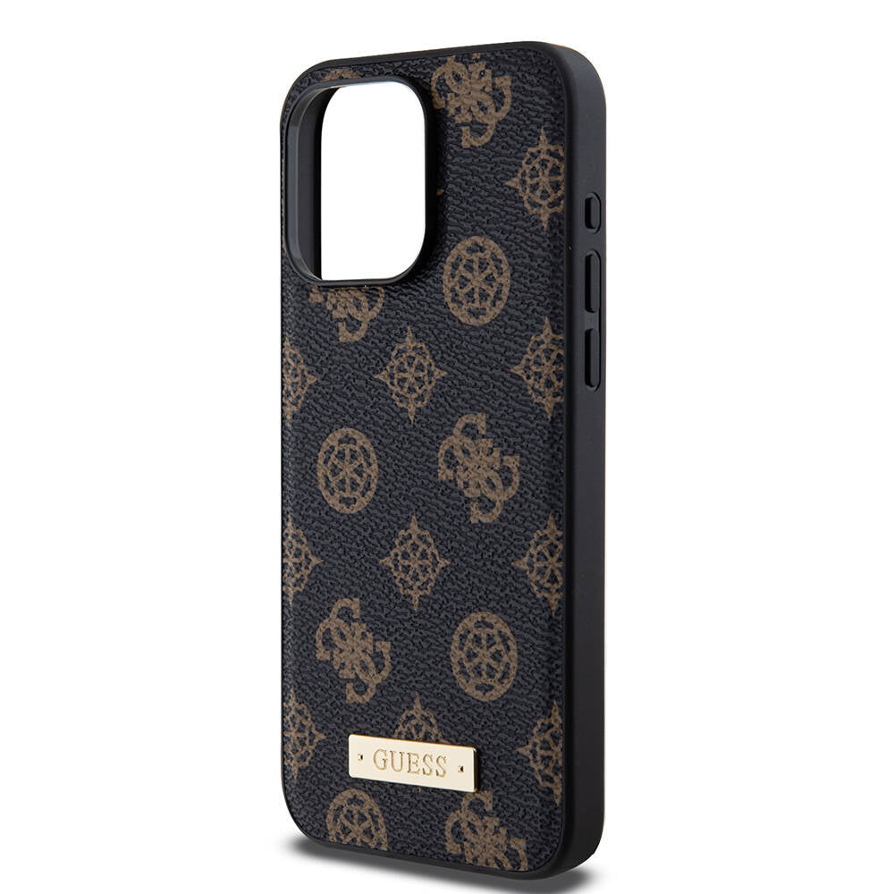 iPhone 14 Pro Max Kılıf Guess M-safe Şarj Özellikli PU Deri Desenli Metal Plaka Logolu Kılıf
