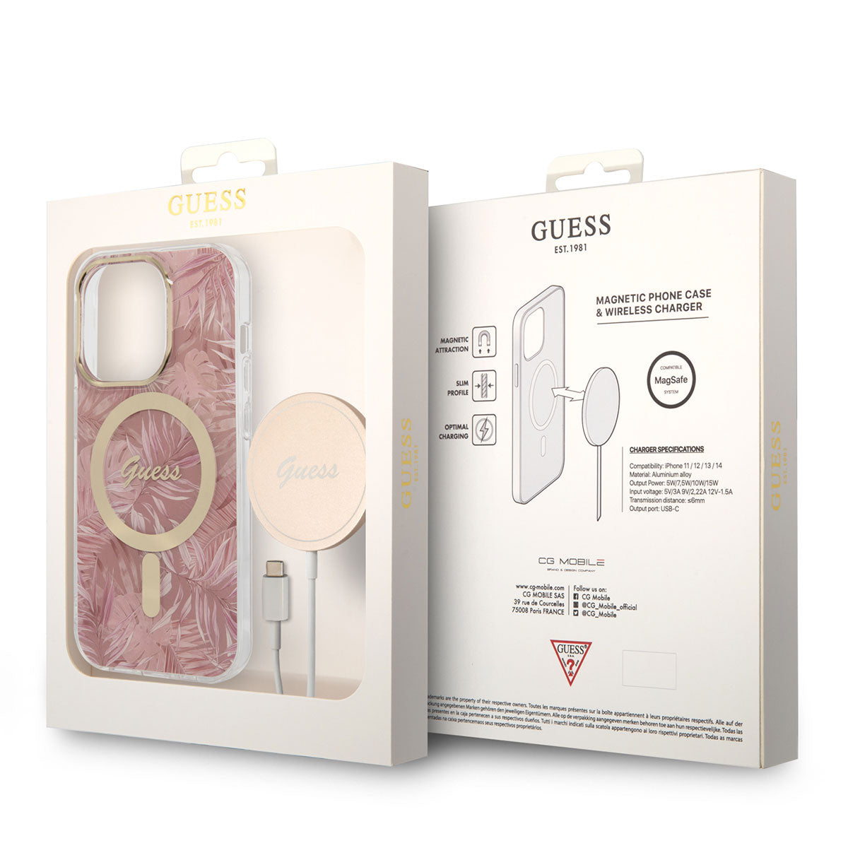 Apple iPhone 14 Pro Max Kılıf GUESS Magsafe Şarj Özellikli Yaprak Desenli Magsafe Şarj Kablolu Kapak Yeşil