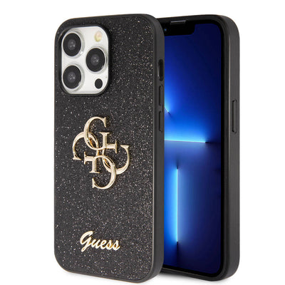 Apple iPhone 14 Pro Max Kılıf Guess Orjinal Lisanslı 4G Büyük Metal Logolu Glitter Kapak Gold