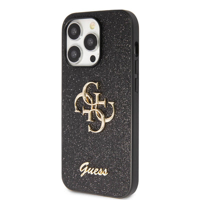 Apple iPhone 14 Pro Max Kılıf Guess Orjinal Lisanslı 4G Büyük Metal Logolu Glitter Kapak Gold