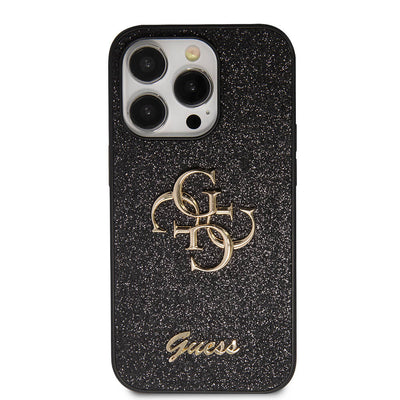 Apple iPhone 14 Pro Max Kılıf Guess Orjinal Lisanslı 4G Büyük Metal Logolu Glitter Kapak Pembe