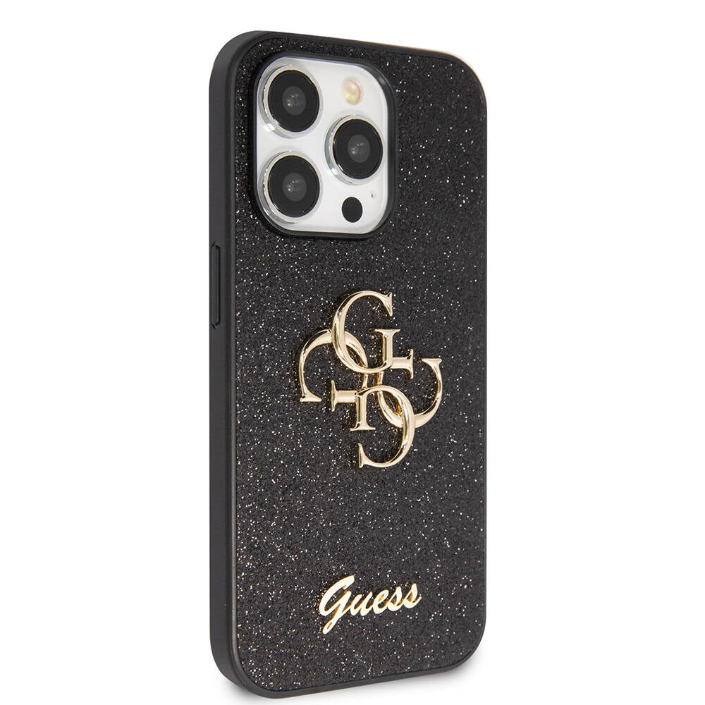 Apple iPhone 14 Pro Max Kılıf Guess Orjinal Lisanslı 4G Büyük Metal Logolu Glitter Kapak Gold