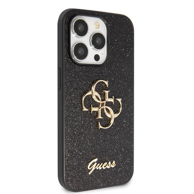 Apple iPhone 14 Pro Max Kılıf Guess Orjinal Lisanslı 4G Büyük Metal Logolu Glitter Kapak Gold