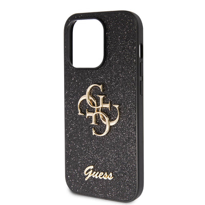 Apple iPhone 14 Pro Max Kılıf Guess Orjinal Lisanslı 4G Büyük Metal Logolu Glitter Kapak Gold
