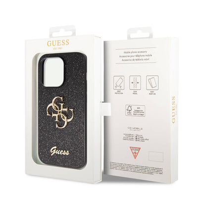 Apple iPhone 14 Pro Max Kılıf Guess Orjinal Lisanslı 4G Büyük Metal Logolu Glitter Kapak Pembe