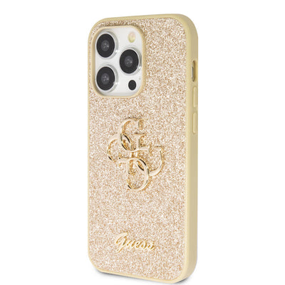 Apple iPhone 14 Pro Max Kılıf Guess Orjinal Lisanslı 4G Büyük Metal Logolu Glitter Kapak Pembe